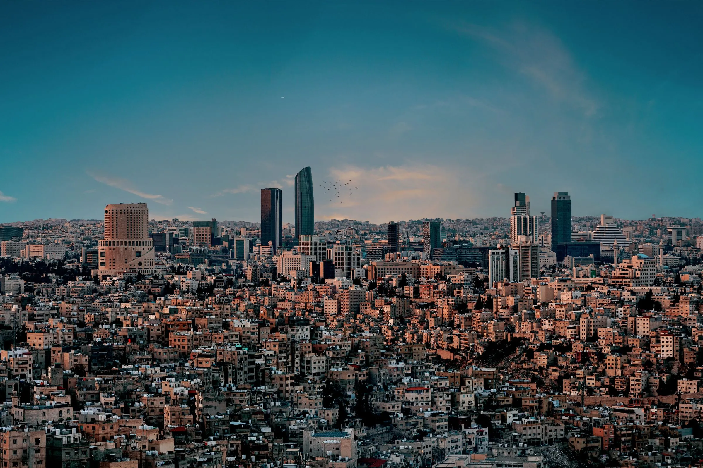 Amman skyline with the Abdali district towers above the surrounding city